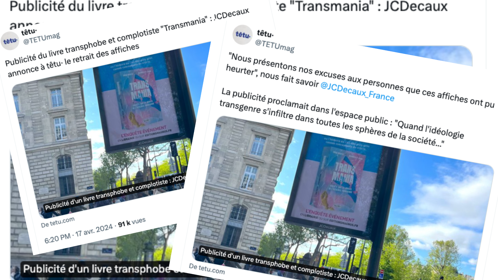 Les affiches pour un livre jugé « transphobe et complotiste » retirées par JCDecaux