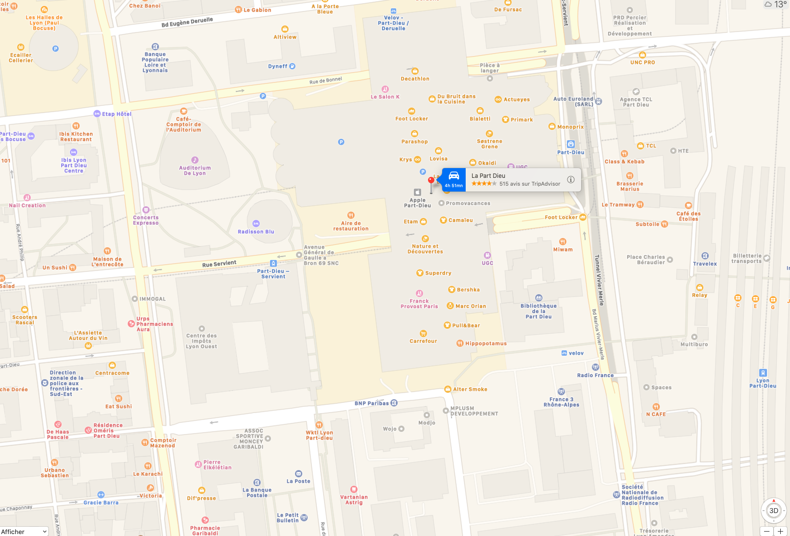 Apple Plans cartographie le centre commercial La Part-Dieu à Lyon